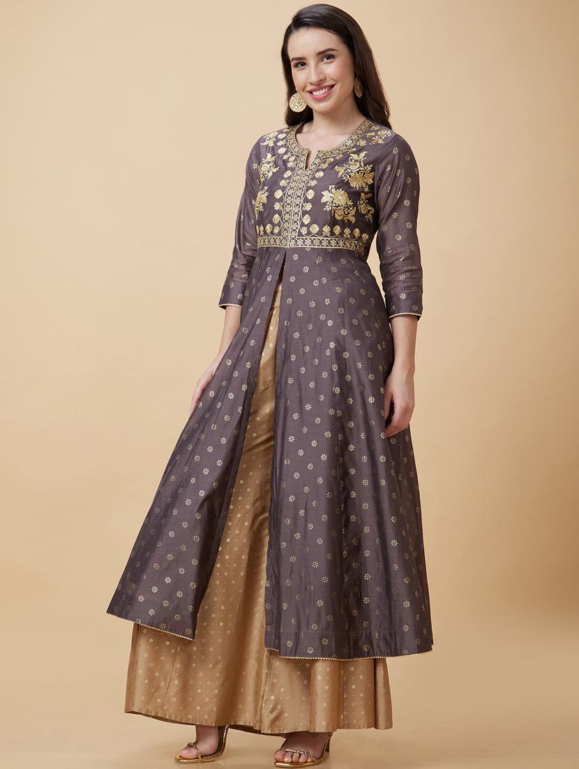 women three quarter sleeve a-line kurta - 21237813 - Standard Image - 1