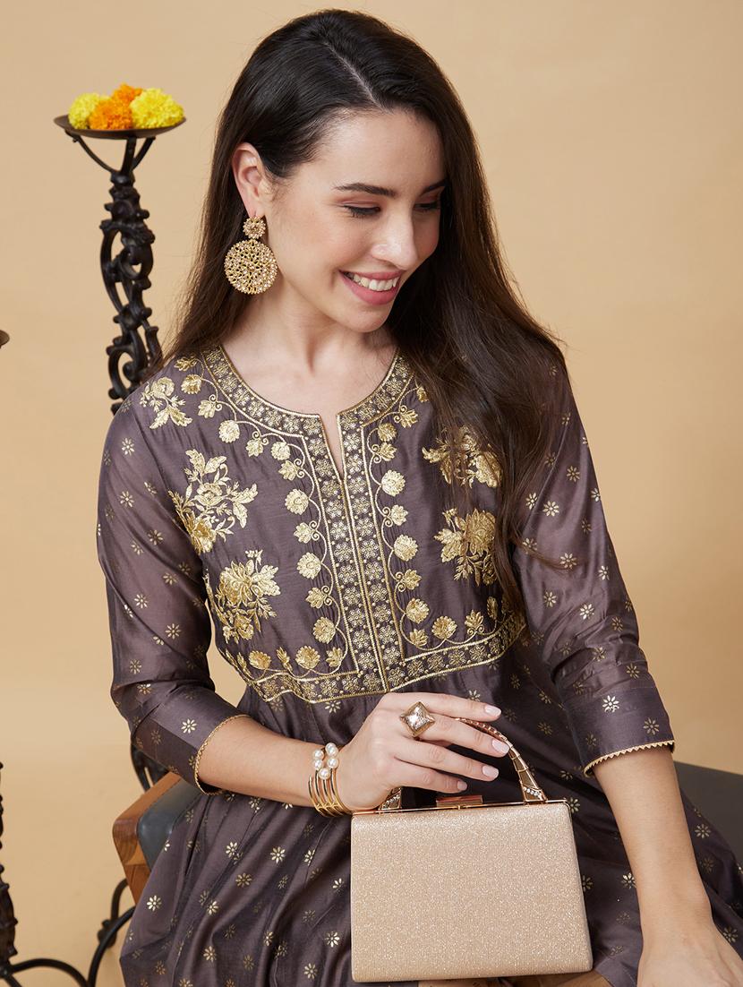 women three quarter sleeve a-line kurta - 21237813 - Standard Image - 4