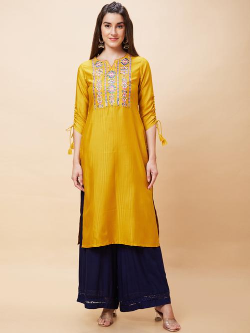 women three quarter sleeve straight kurta - 21237814 - Standard Image - 0