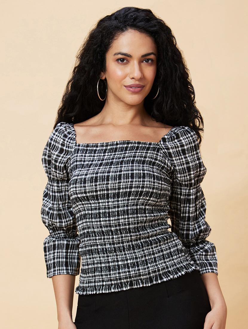 black checkered cotton regular top - 21237824 - Zoom Image - 0