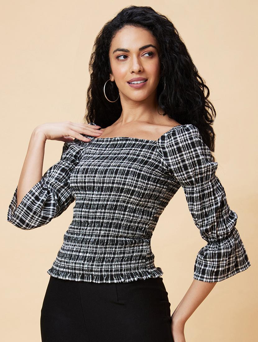 black checkered cotton regular top - 21237824 - Standard Image - 1
