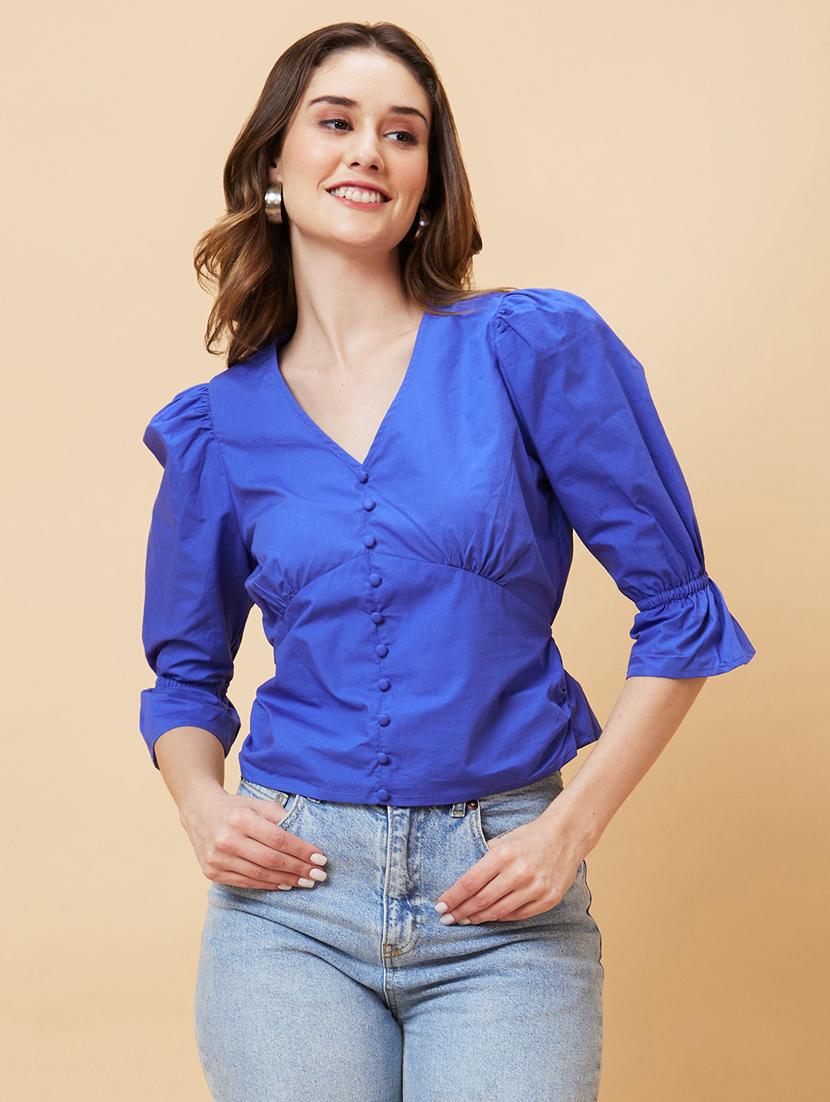 blue cotton regular top - 21237839 -  Zoom Image - 0