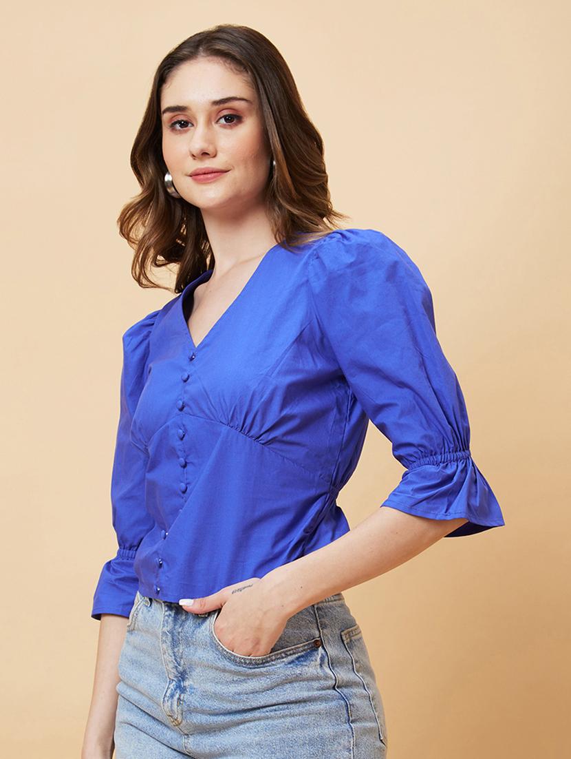 blue cotton regular top - 21237839 -  Standard Image - 1