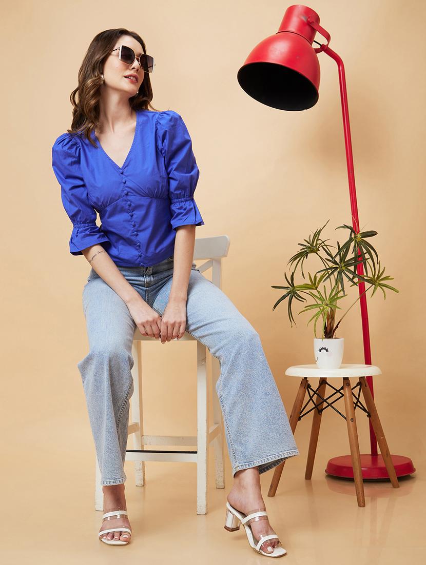 blue cotton regular top - 21237839 - Standard Image - 4