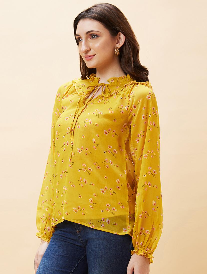 yellow floral printed regular top - 21237848 - Standard Image - 1