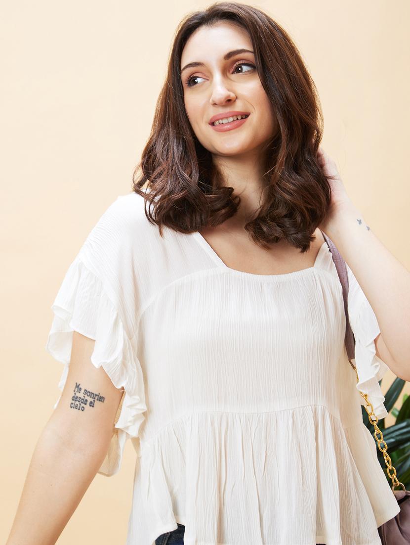 white viscose peplum top - 21237851 - Standard Image - 4