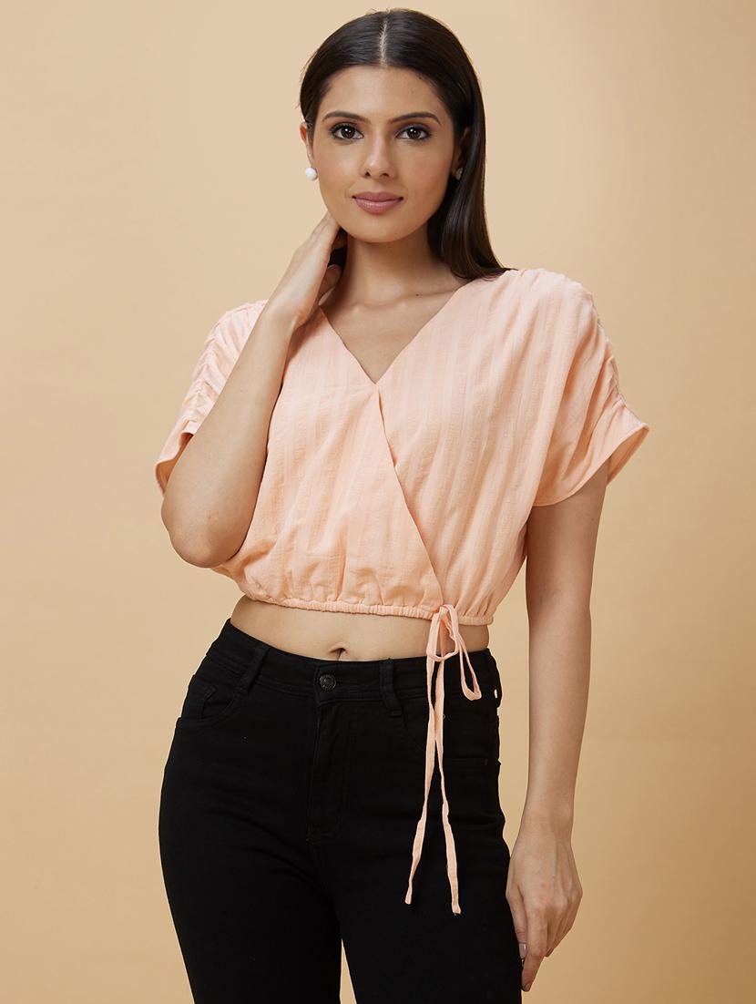 peach cotton wrap top - 21237865 -  Zoom Image - 0