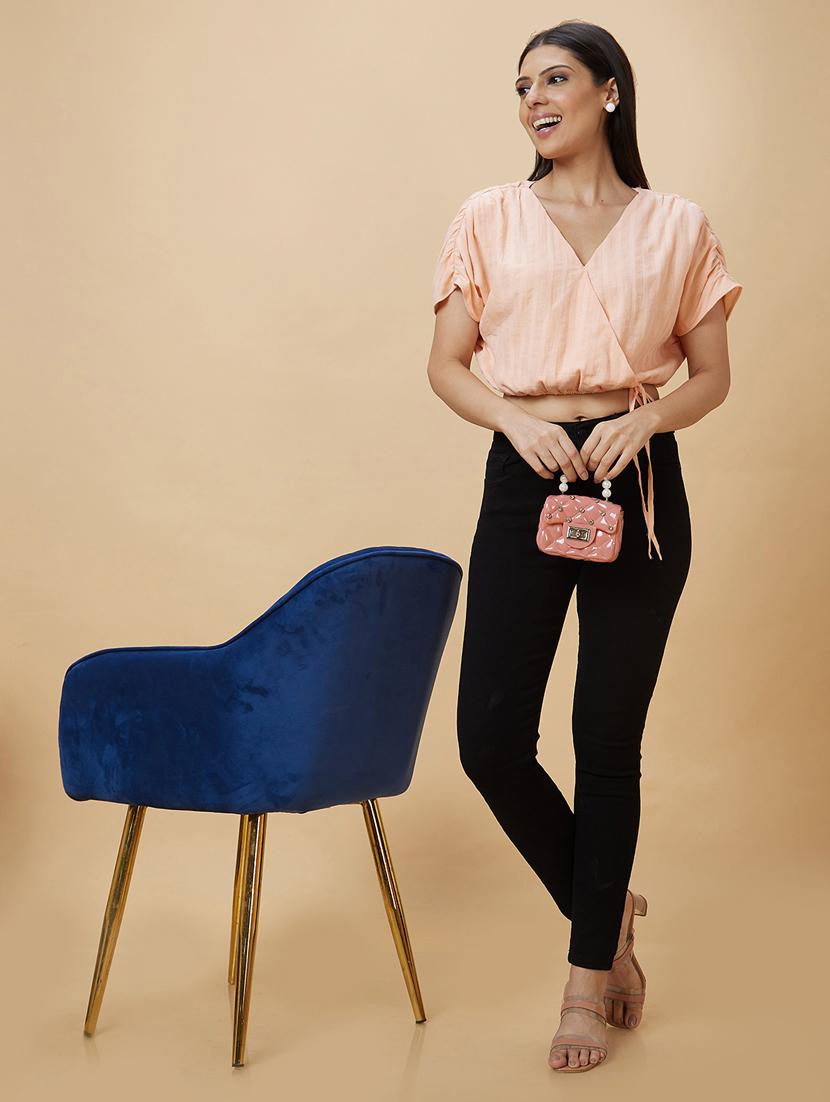 peach cotton wrap top - 21237865 - Standard Image - 4