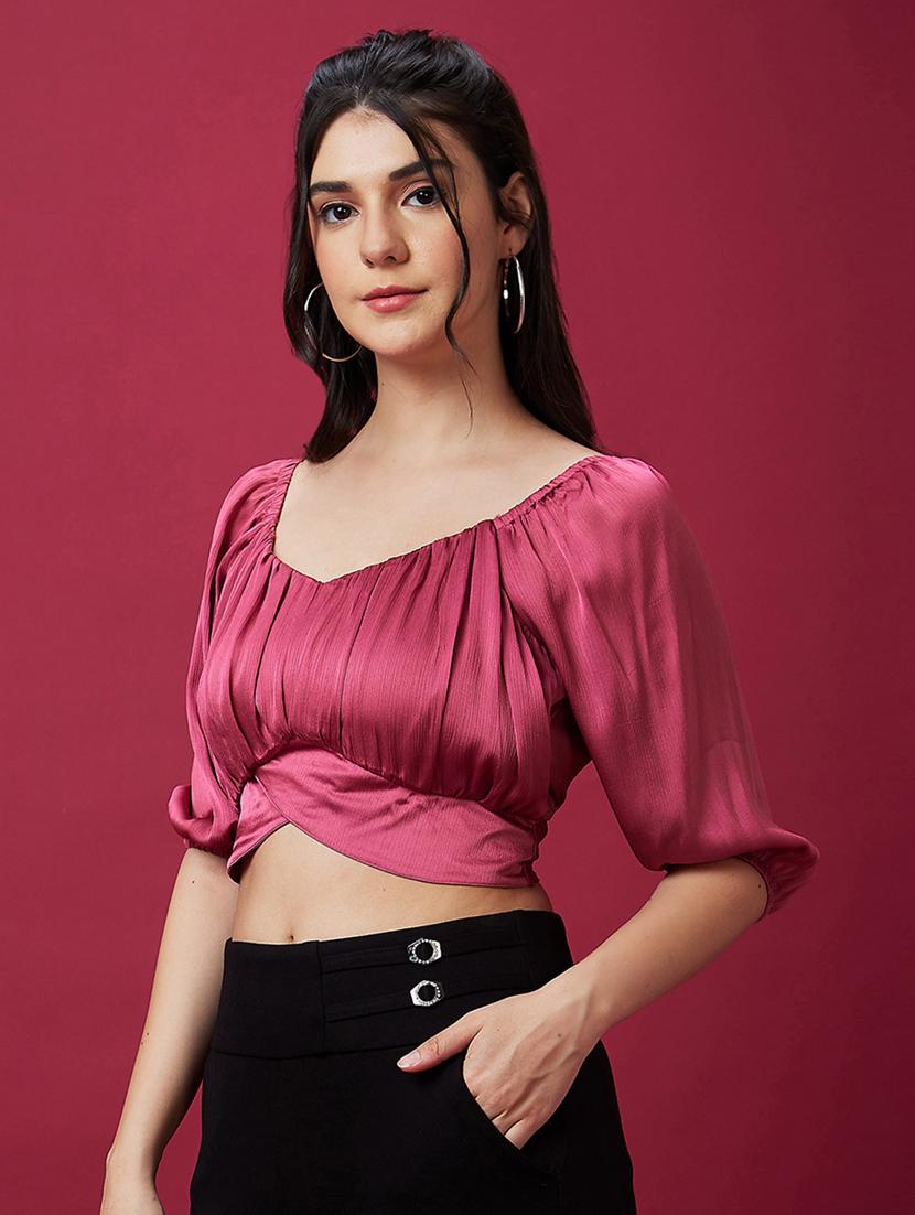 pink polyester crop top - 21237872 -  Standard Image - 1