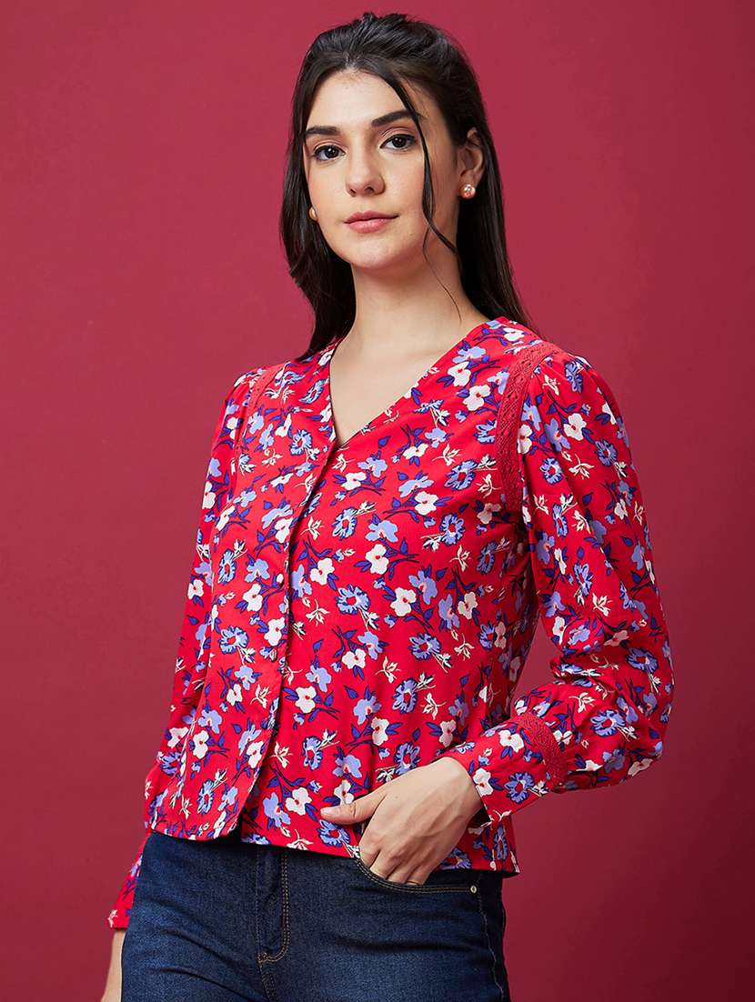 red polyester regular top
