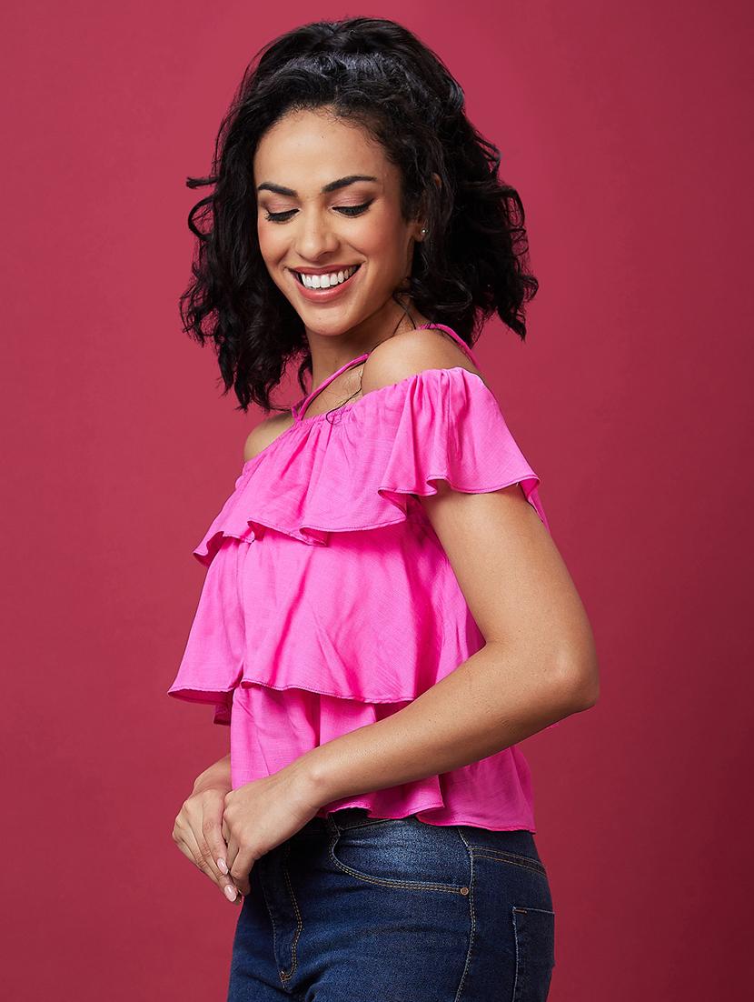 women pink solid layered top - 21237886 - Standard Image - 1