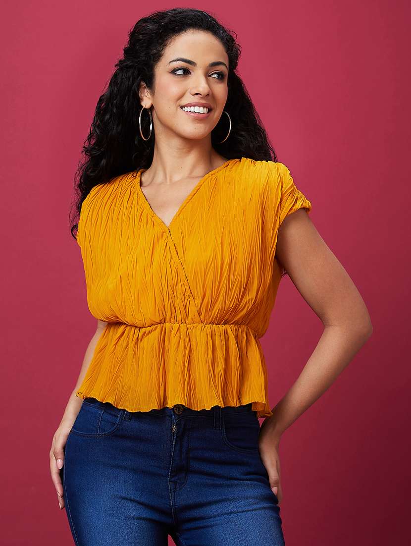 mustard polyester peplum top