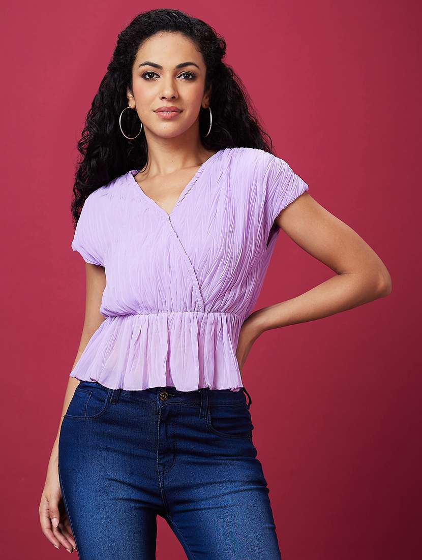 lavender solid peplum top