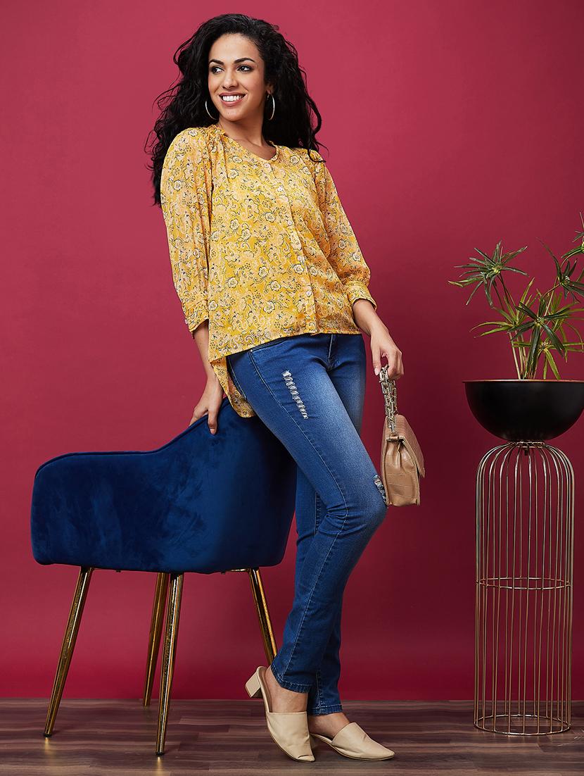 women yellow floral printed top with inner - 21237893 - Standard Image - 4