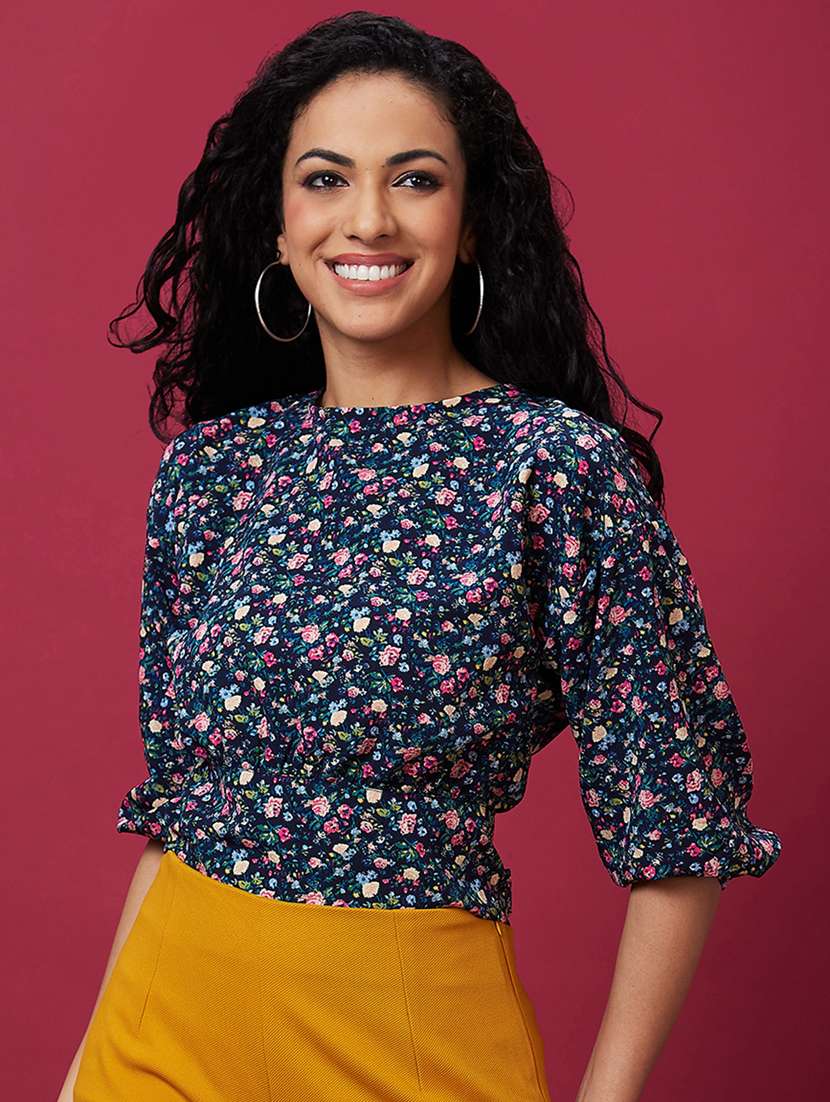 navy blue polyester regular top