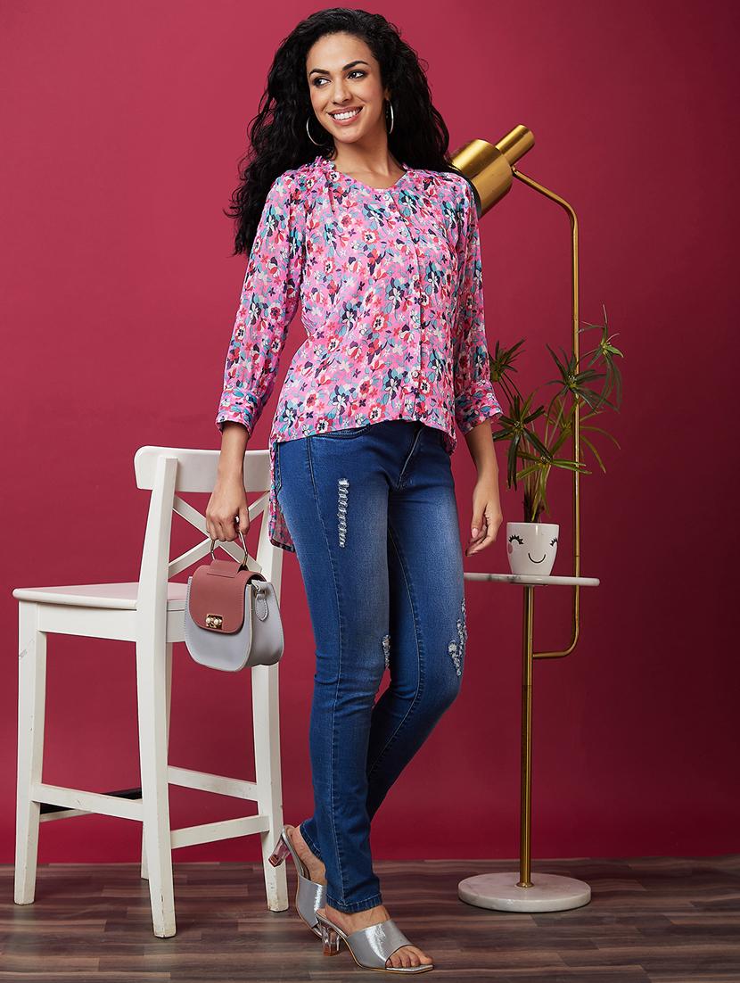 pink floral printed top with inner - 21237904 - Standard Image - 4