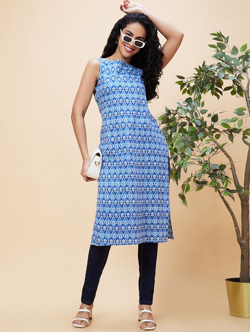 women boat neck printed straight kurta - 21237915 - Standard Image - 1