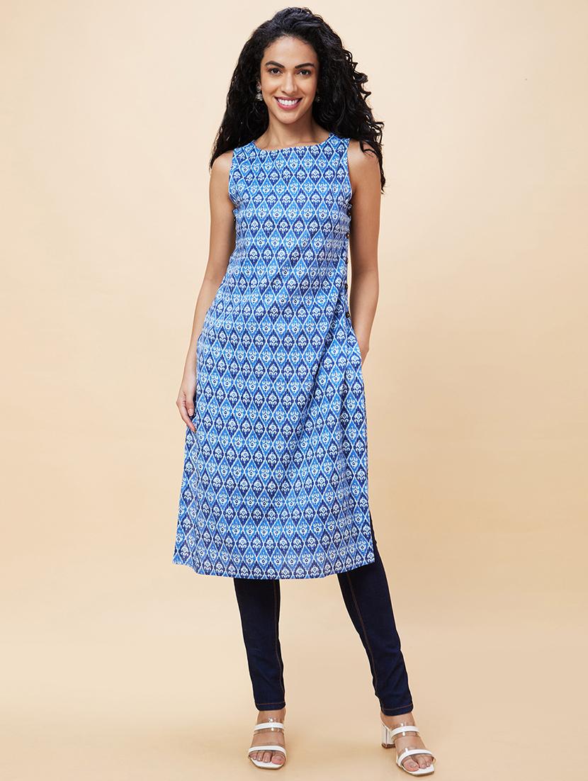 women boat neck printed straight kurta - 21237915 - Standard Image - 4