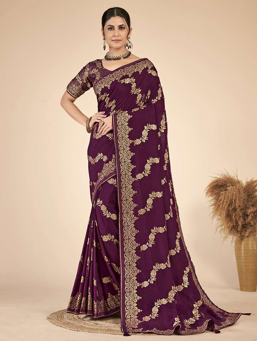 women solid with work bordered saree with blouse - 21238041 -  Zoom Image - 0