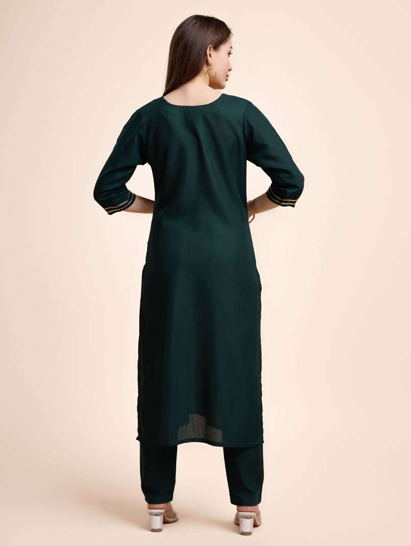 women green v neck kurta pant set - 21238051 -  Standard Image - 1