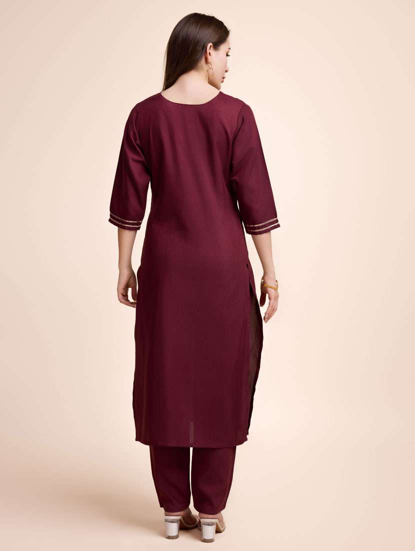 women maroon solid  kurta pant set - 21238052 -  Standard Image - 1