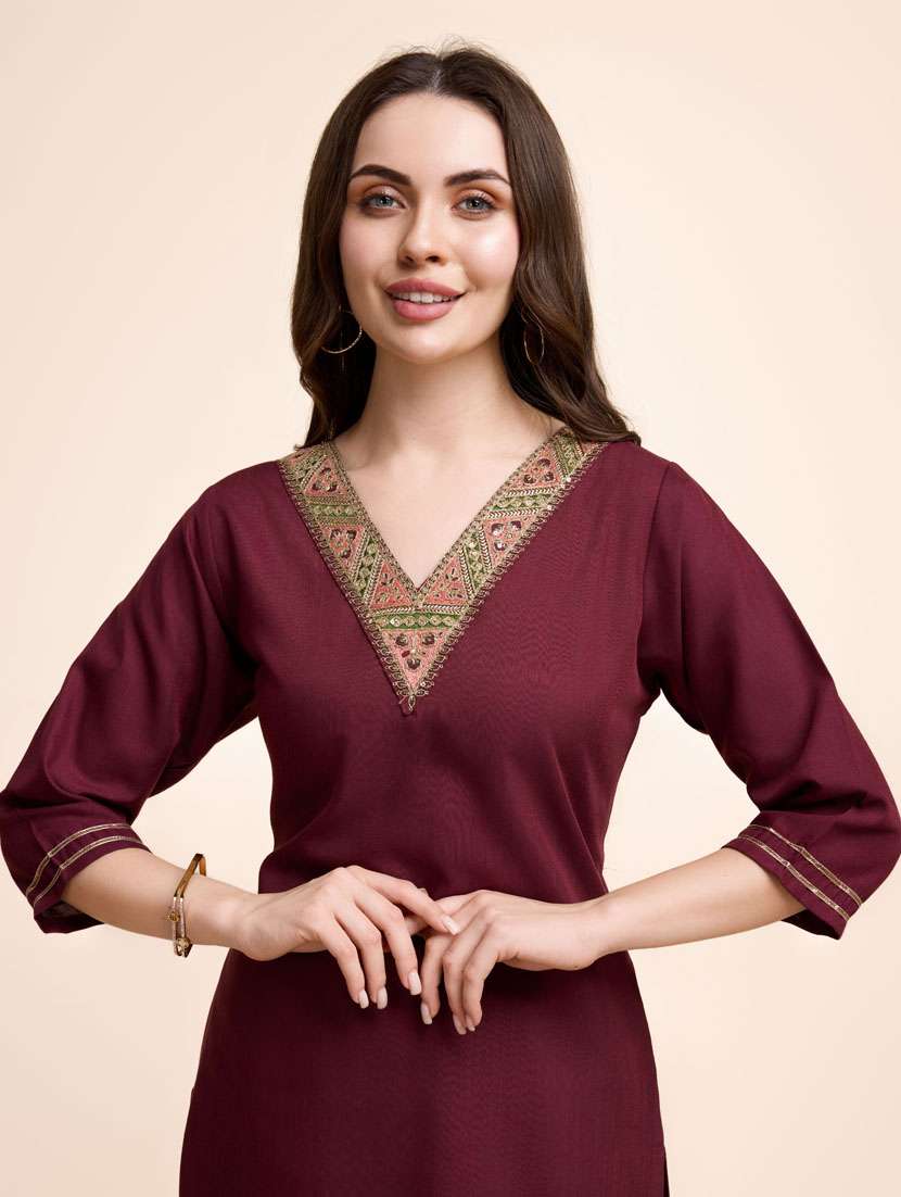 women maroon solid  kurta pant set - 21238052 -  Standard Image - 4