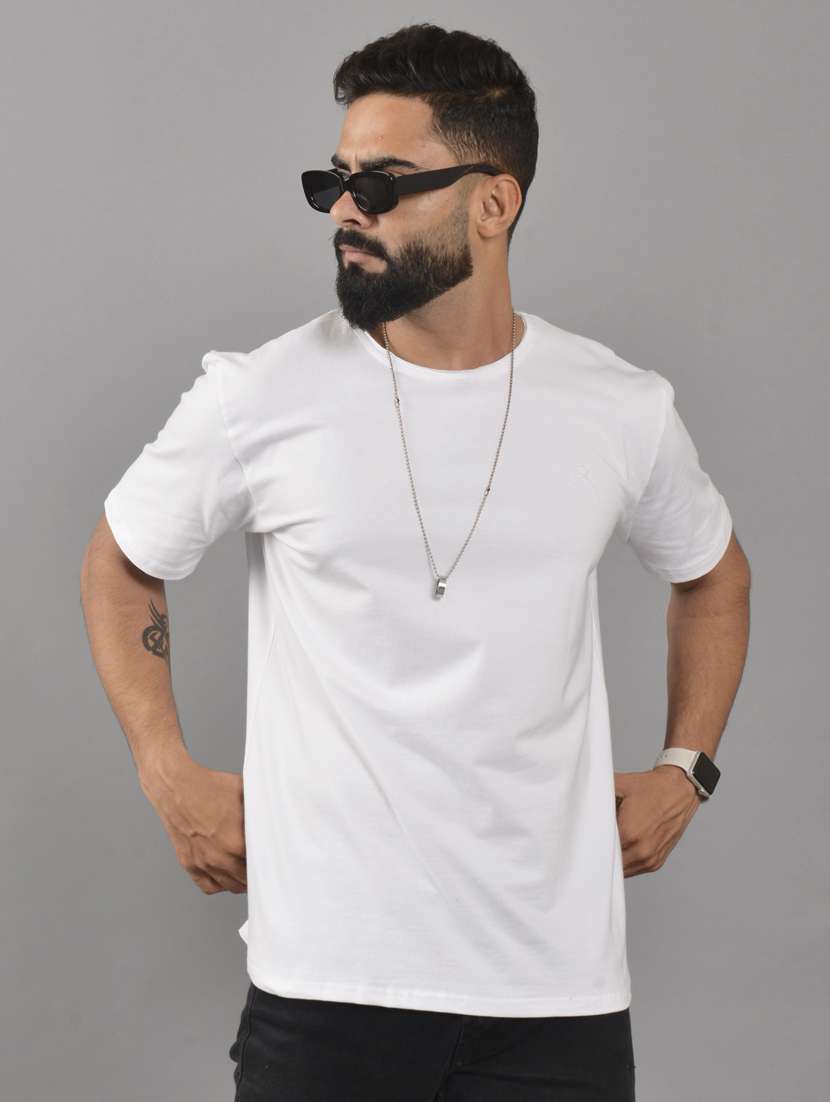 white cotton blend plain tshirt