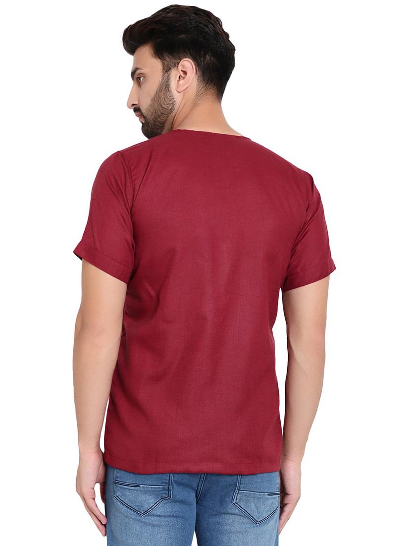 maroon cotton blend short kurta - 21238444 -  Standard Image - 1
