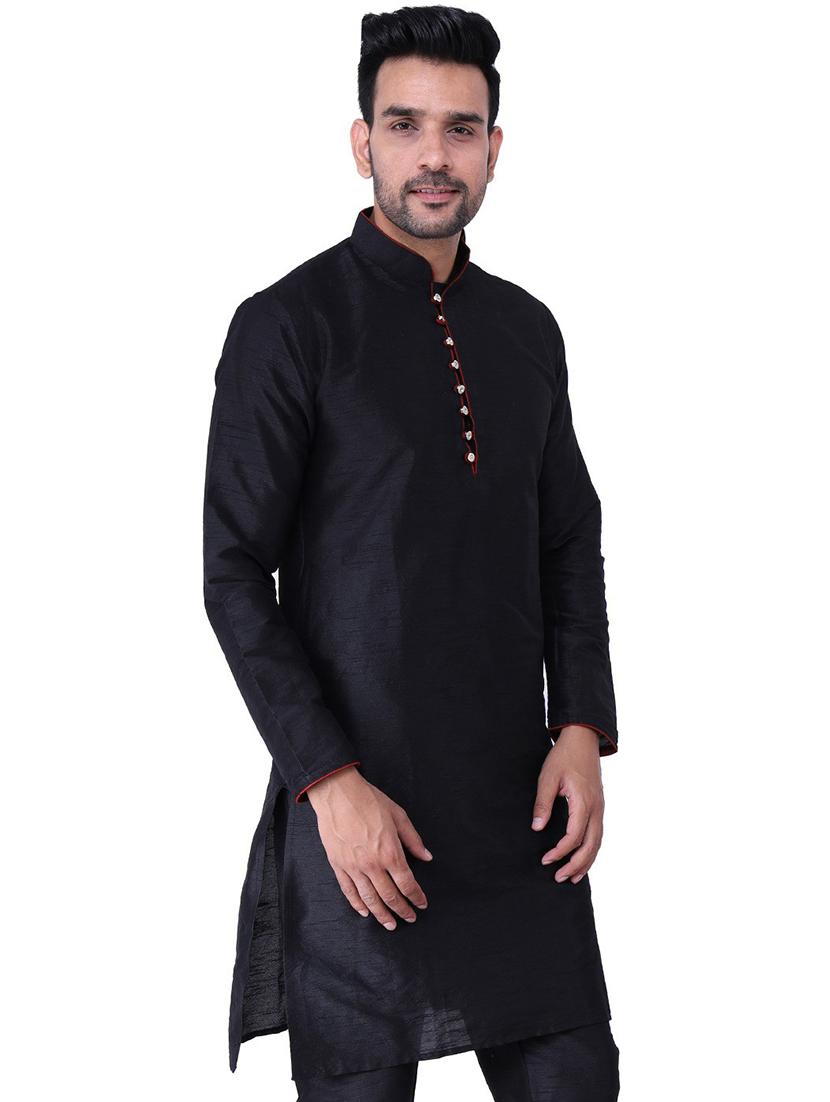 men mandarin neck solid long kurta - 21238446 - Standard Image - 1