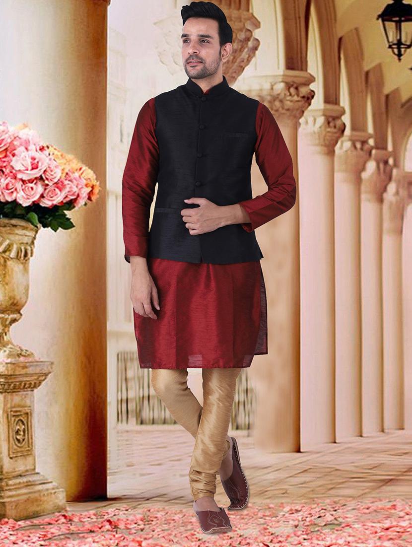 men mandarin neck kurta pyjama set with jacket - 21238496 - Standard Image - 1