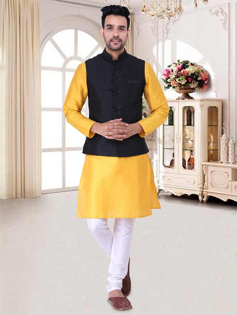 men mandarin neck kurta pyjama set with jacket - 21238505 -  Standard Image - 1
