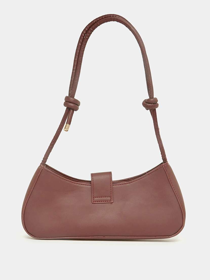 Brown Solid Leather Handbag