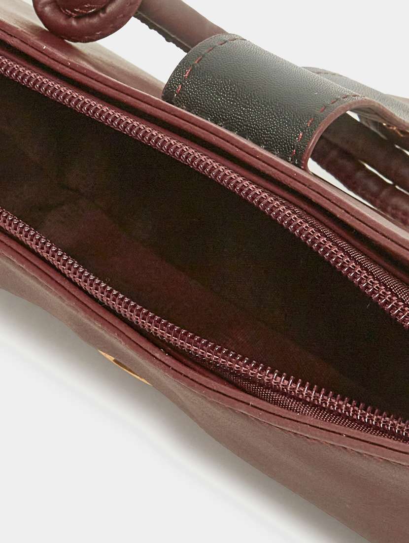 Brown Solid Leather Handbag