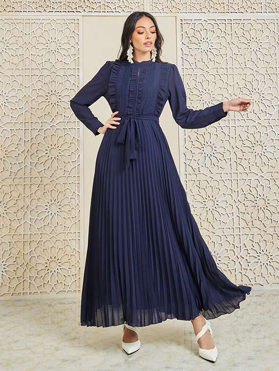 women solid puff sleeves dress