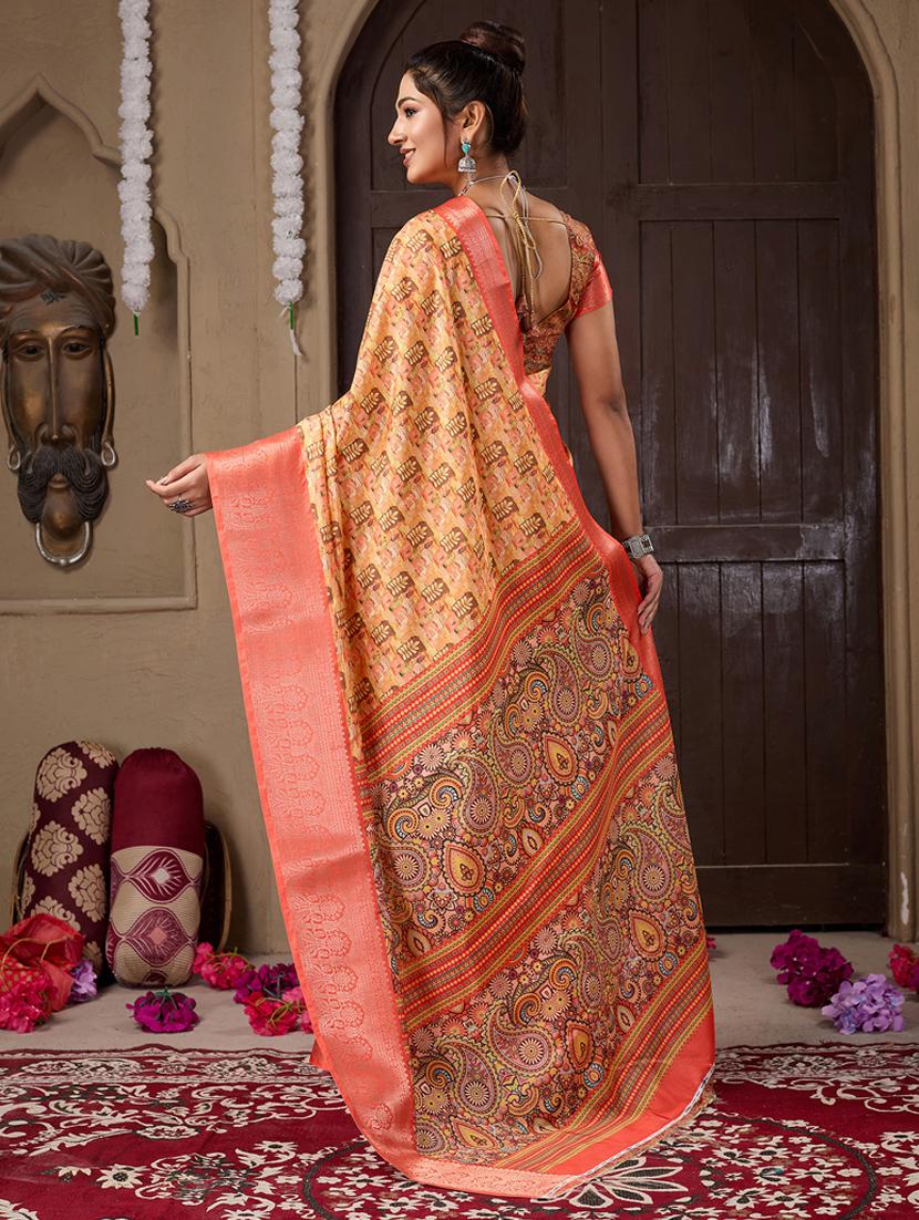 women printed bordered saree with blouse - 21240058 -  Standard Image - 1