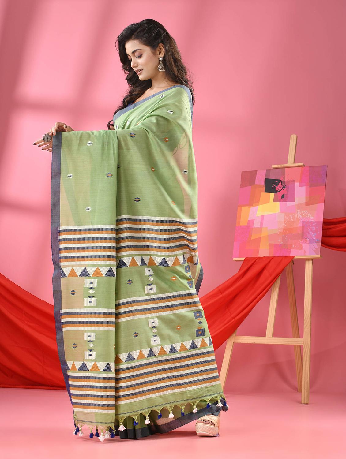 green art silk handloom saree with blouse - 21240626 -  Standard Image - 1