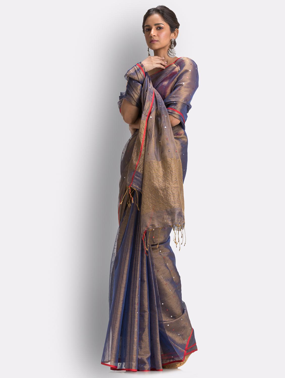 grey cotton handloom saree - 21241228 -  Standard Image - 1