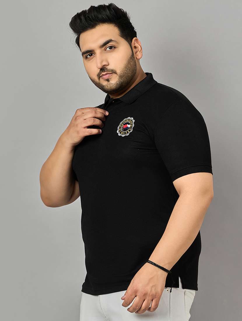 men black regular fit plus size polo t-shirt