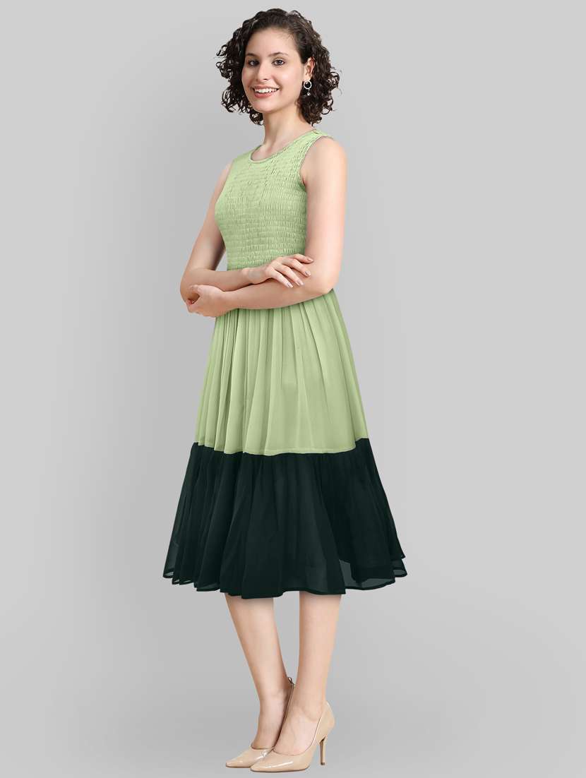 olive georgette fit & flare dress - 21241252 -  Standard Image - 1
