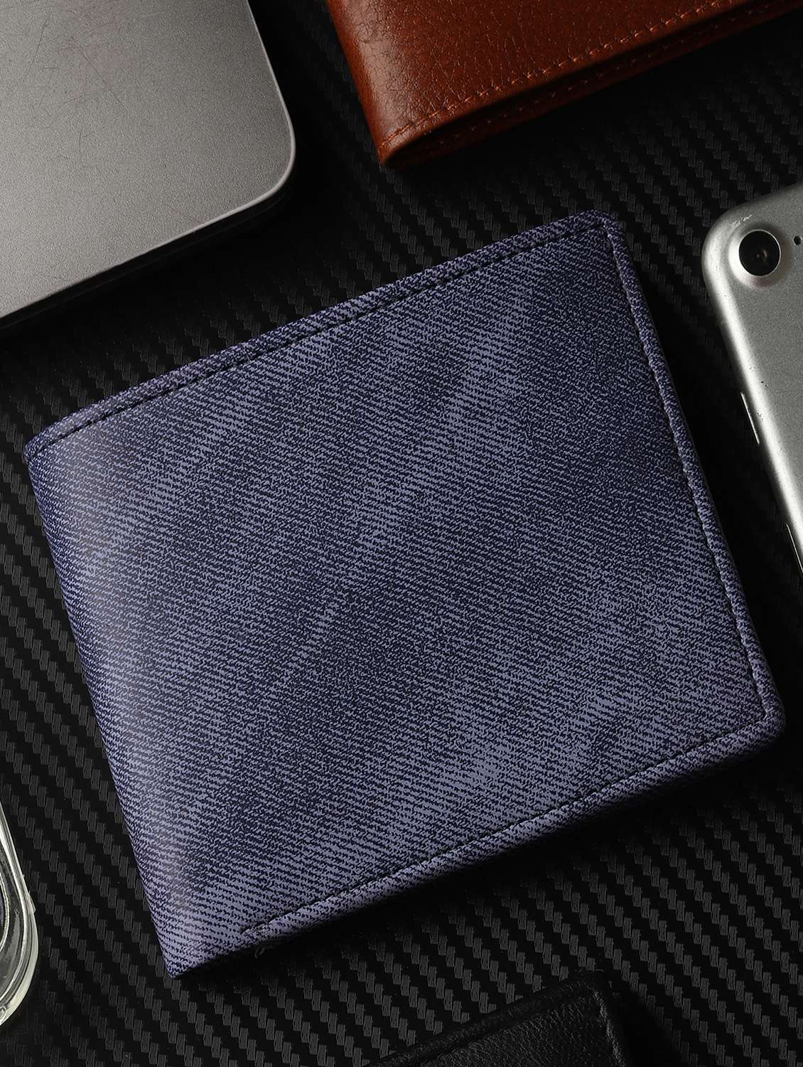 blue leatherette wallet