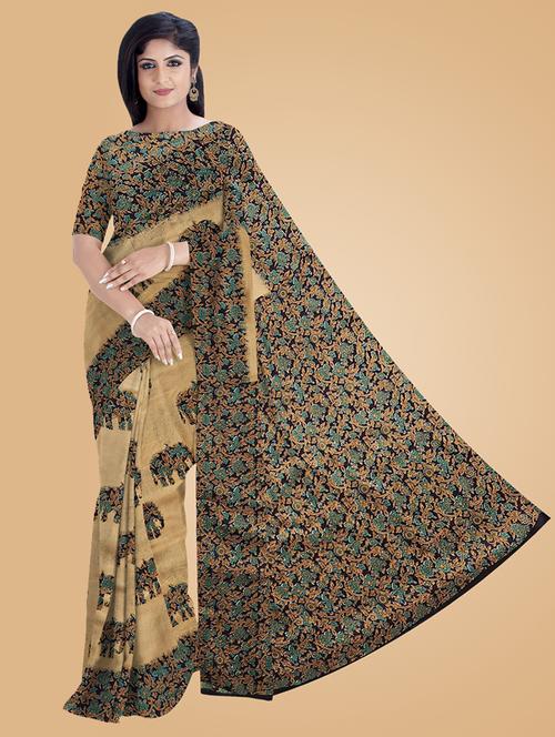 women beige printed saree with blouse - 21242185 -  Standard Image - 0
