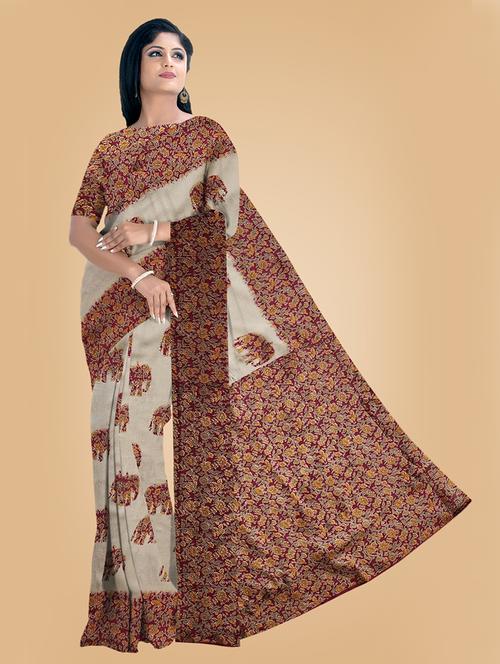 women beige printed saree with blouse - 21242186 -  Standard Image - 0