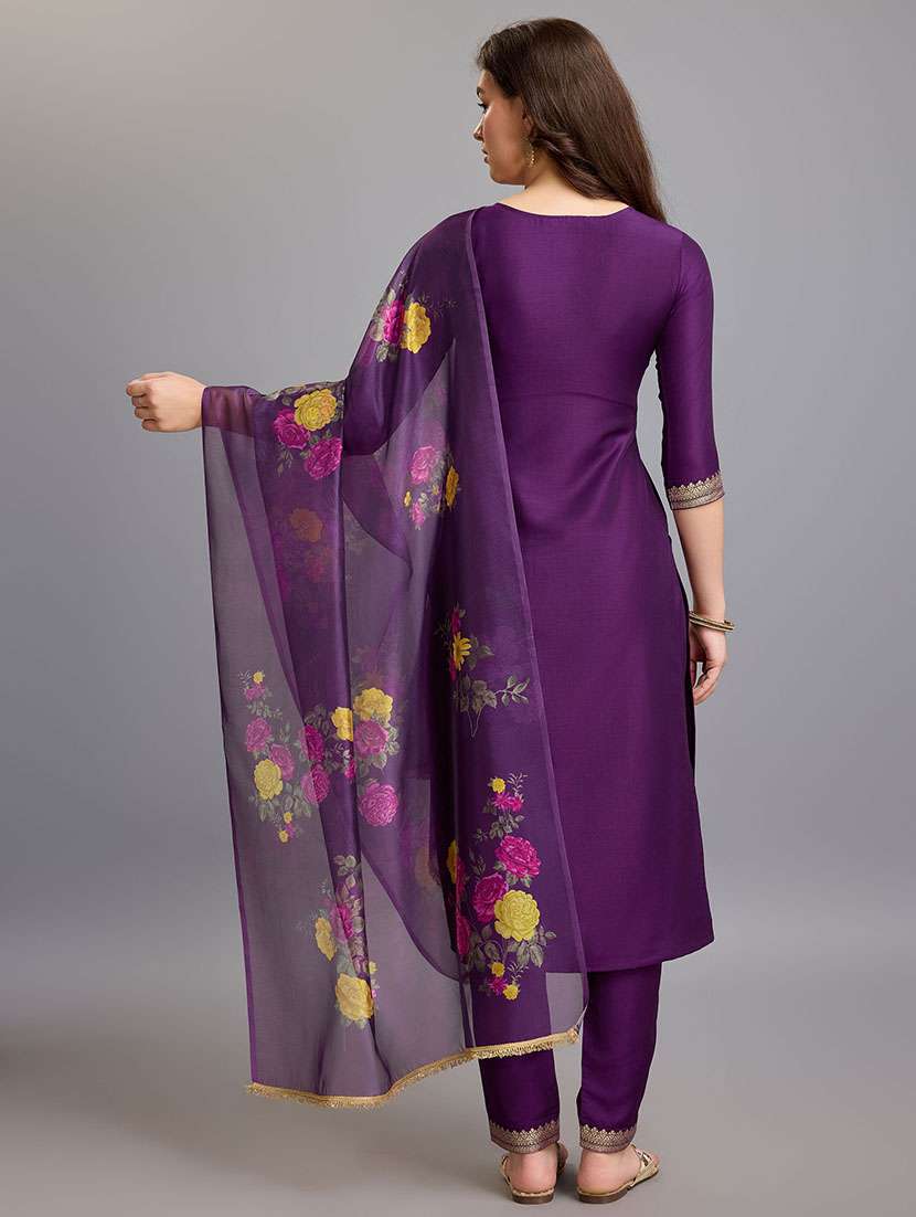 women three quarter sleeve kurta pant with dupatta set - 21242214 -  Standard Image - 1