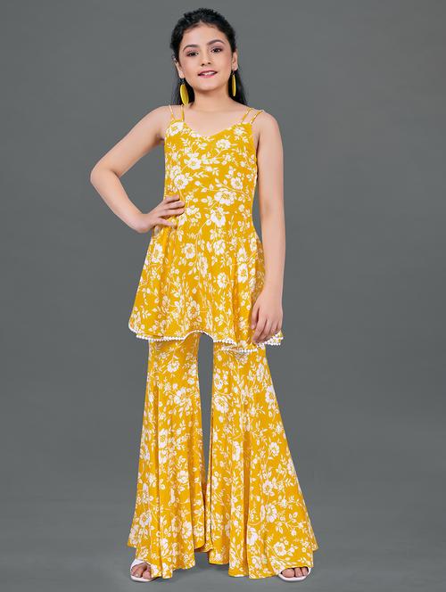 yellow rayon kurta palazzo set - 21242635 - Standard Image - 0