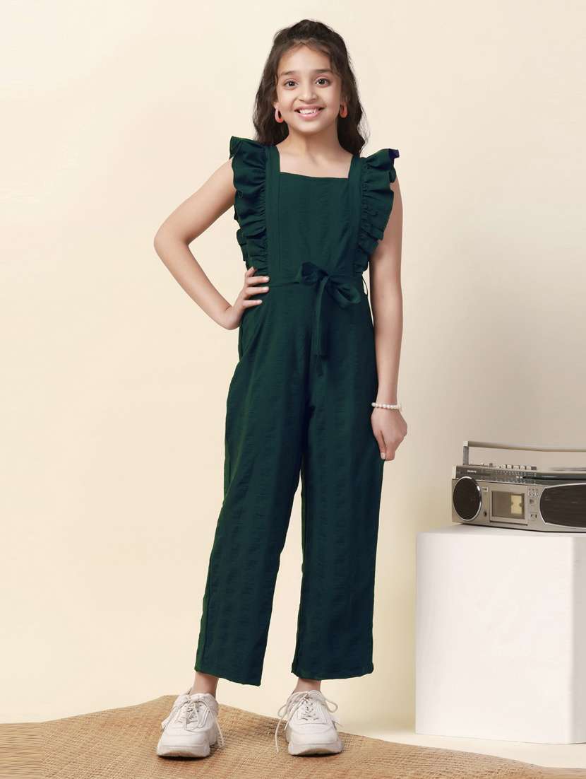 girls solid full length jumpsuit