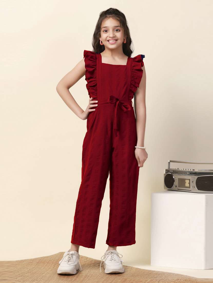 girls solid full length jumpsuit