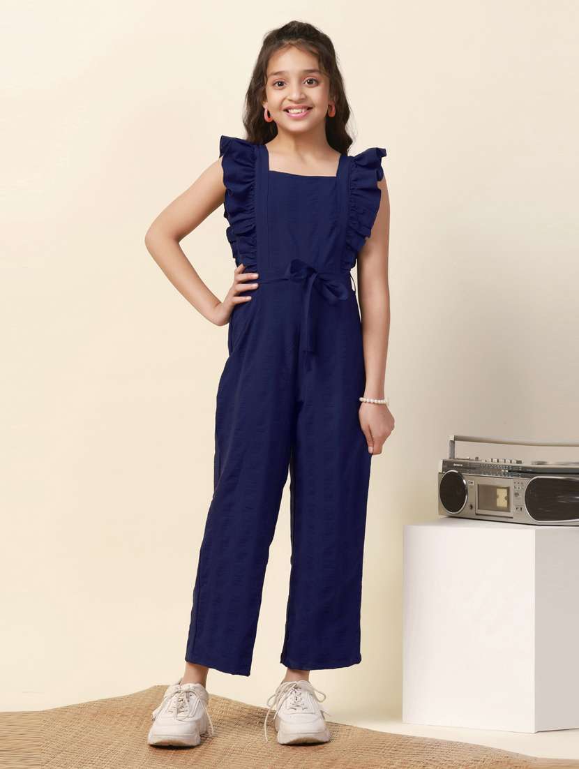 girls solid full length jumpsuit