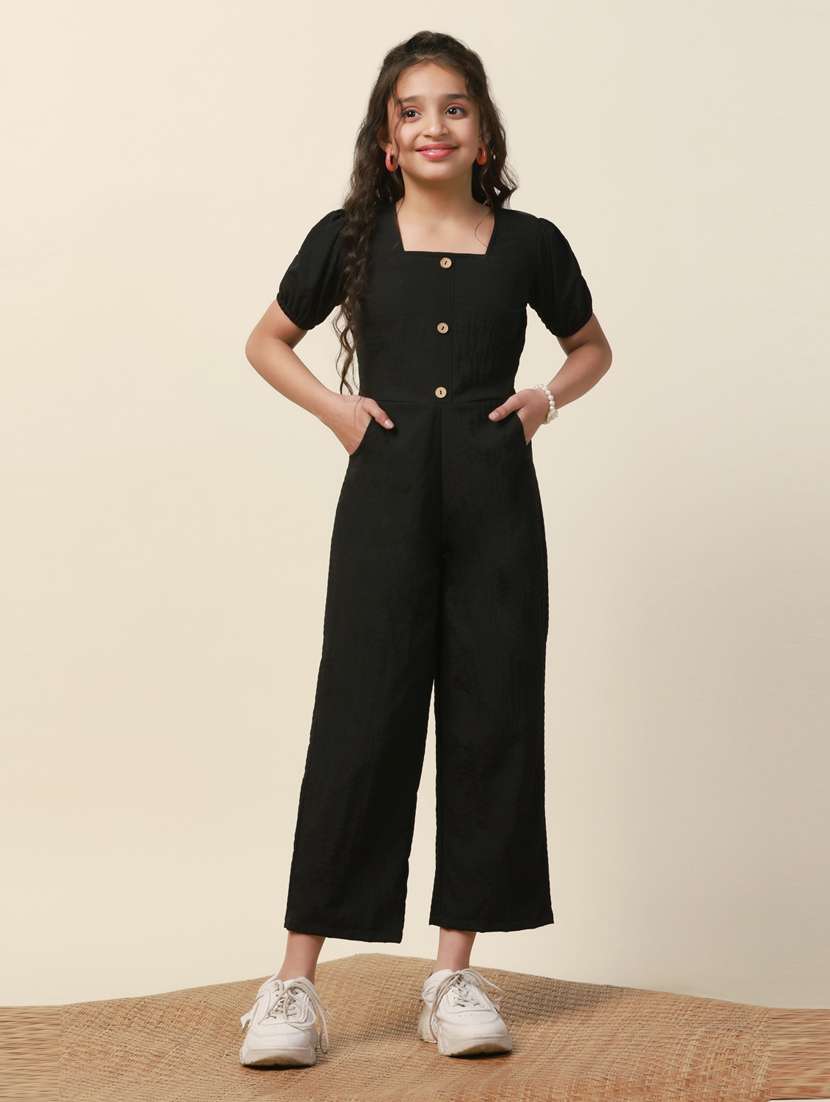 girls solid full length jumpsuit