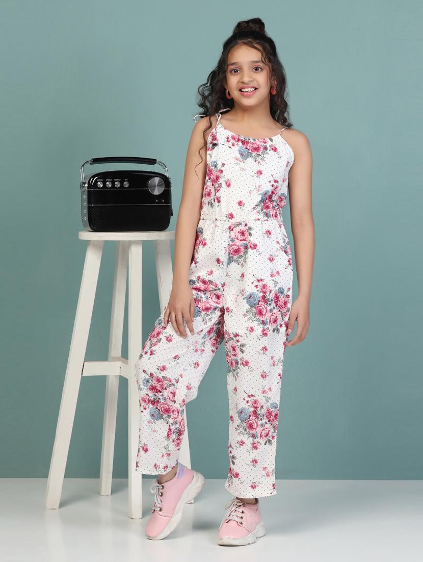 girls floral printed full length jumpsuit