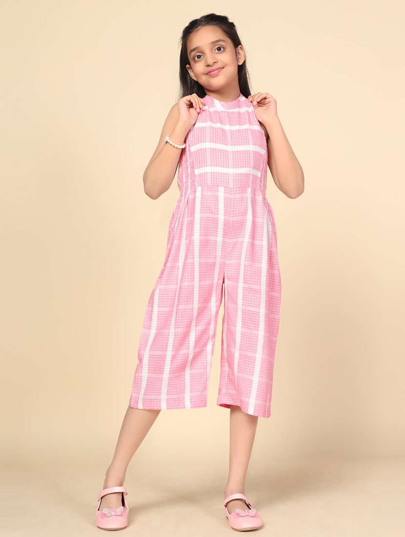 girls checks printed full length jumpsuit - 21242837 -  Standard Image - 1